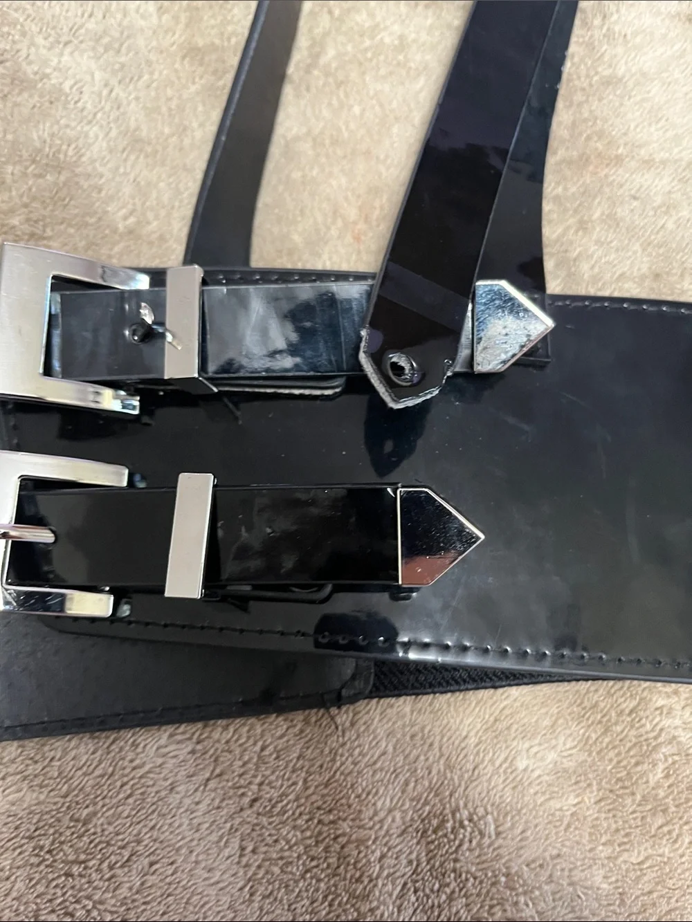 Black Leather Harness Belt with Silver Buckles - Women's Accessory